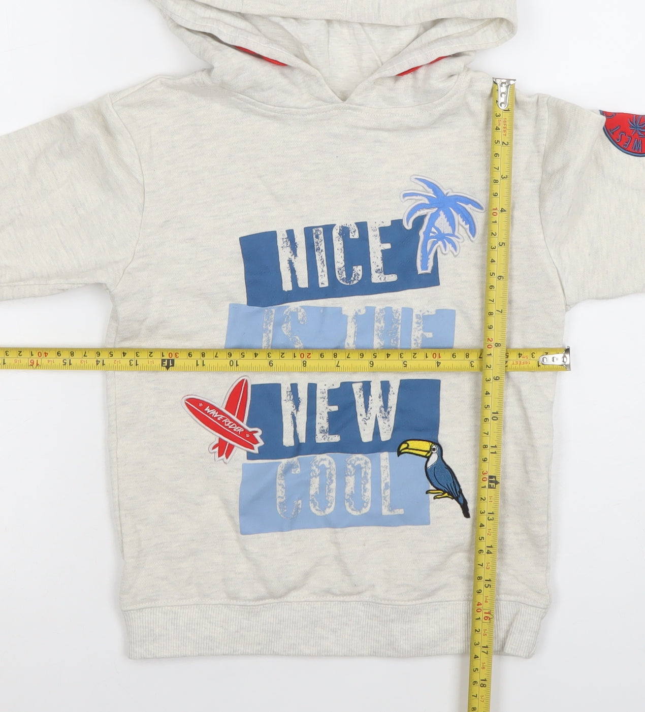 Primark Boys Beige Pullover Hoodie 7-8 Years Graphic Print Cotton Blend