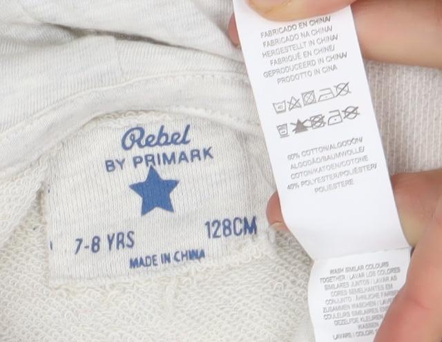 Primark Boys Beige Pullover Hoodie 7-8 Years Graphic Print Cotton Blend