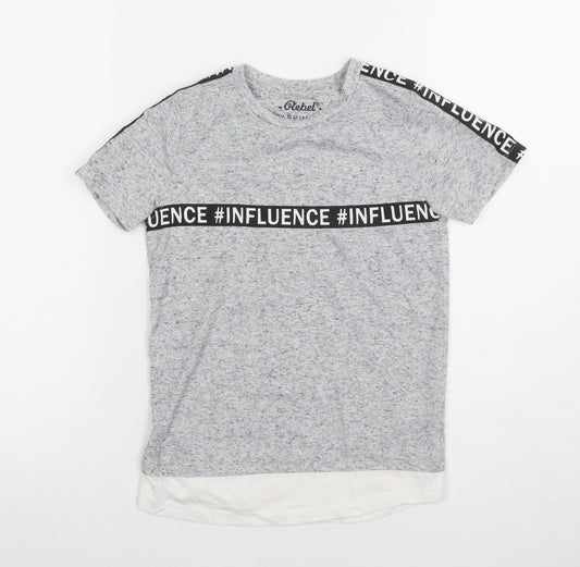 Primark Boys Grey Influence T-Shirt 7-8 Years Short Sleeve Cotton Blend