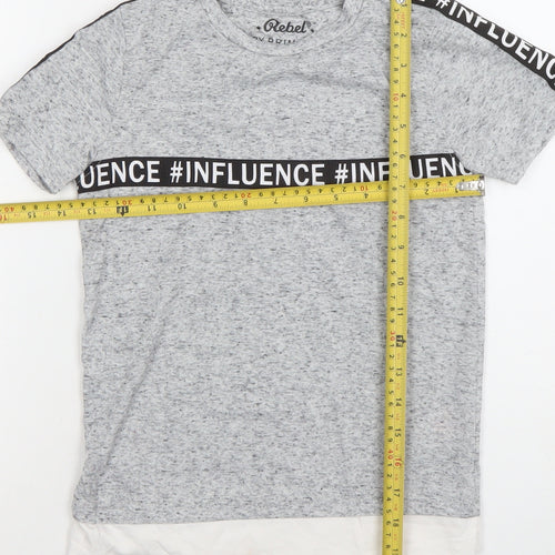Primark Boys Grey Influence T-Shirt 7-8 Years Short Sleeve Cotton Blend