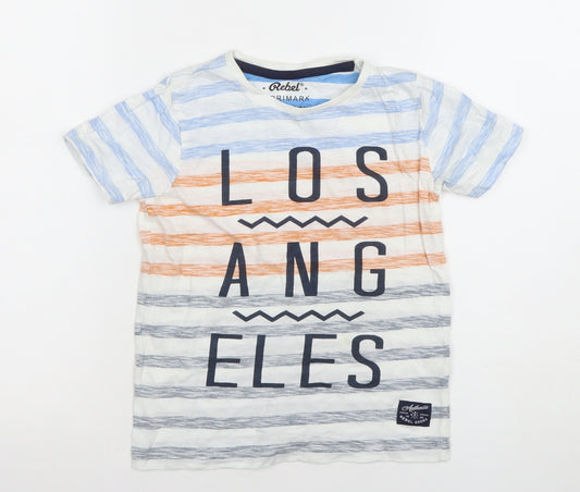 Rebel by Primark Boys Multicoloured Striped LOS ANGELES T-Shirt 7-8 Years