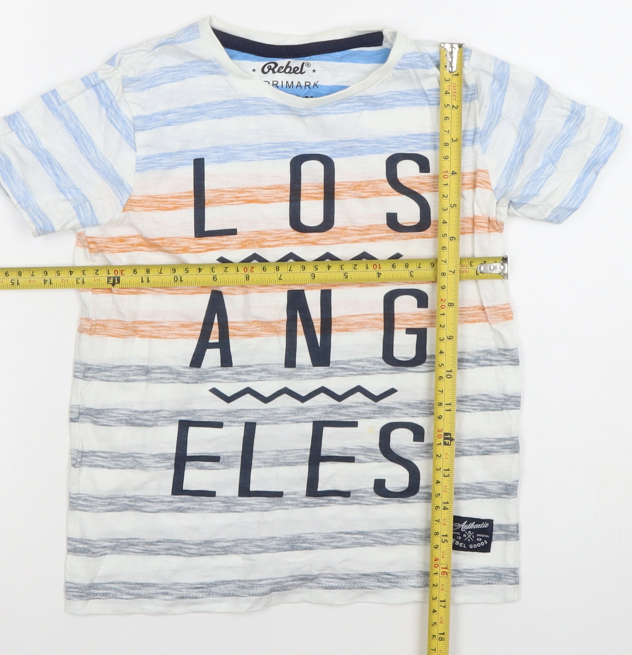 Rebel by Primark Boys Multicoloured Striped LOS ANGELES T-Shirt 7-8 Years
