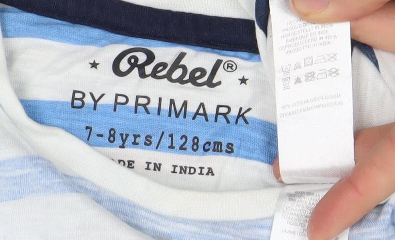 Rebel by Primark Boys Multicoloured Striped LOS ANGELES T-Shirt 7-8 Years