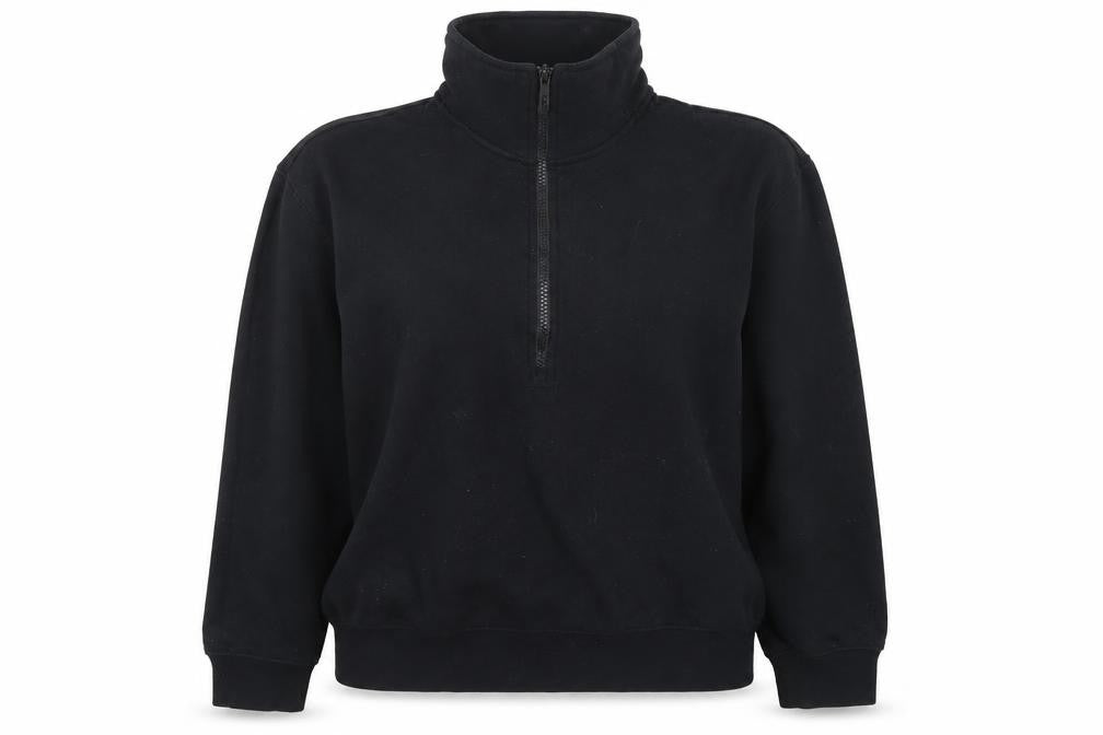 Front view of Dunnes Women Black 1/2 Zip Pullover Sweatshirt, size M