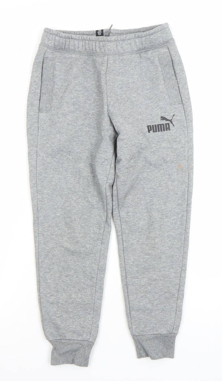 Puma Boys Grey Jogger Sweatpants 7-8 Years Regular Fit Fleece Activewear