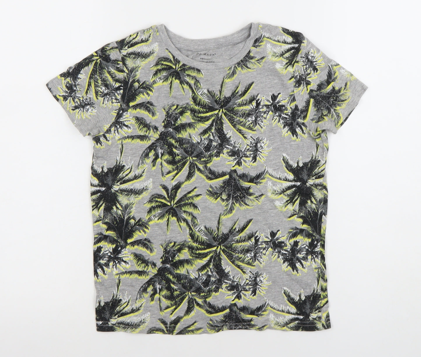 Primark Boys Grey Tropical Palm Print Short Sleeve T-Shirt 8-9 Years