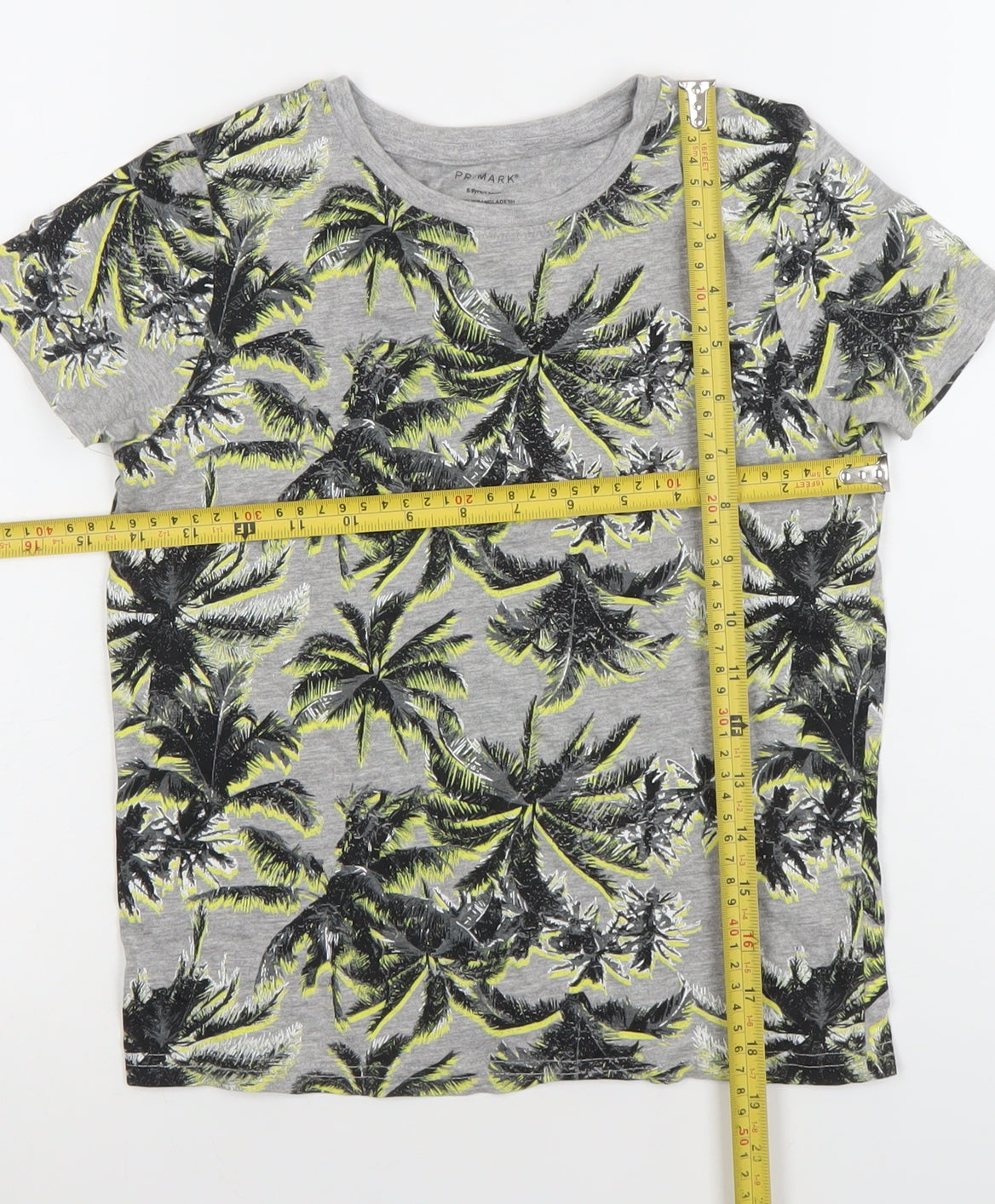 Primark Boys Grey Tropical Palm Print Short Sleeve T-Shirt 8-9 Years