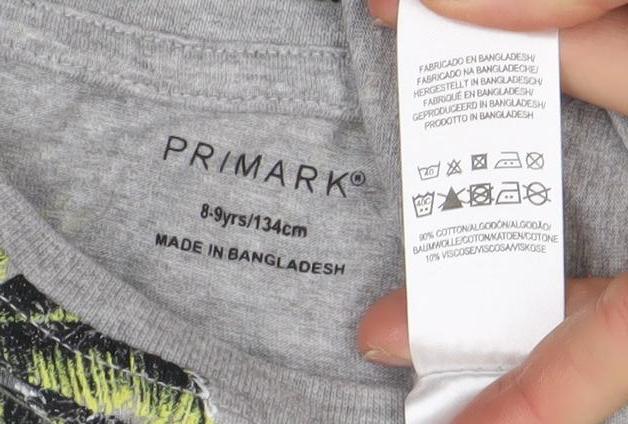 Primark Boys Grey Tropical Palm Print Short Sleeve T-Shirt 8-9 Years