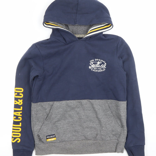 SoulCal & Co Boys Grey Blue Pullover Hoodie Age 9-10Y Cotton Blend
