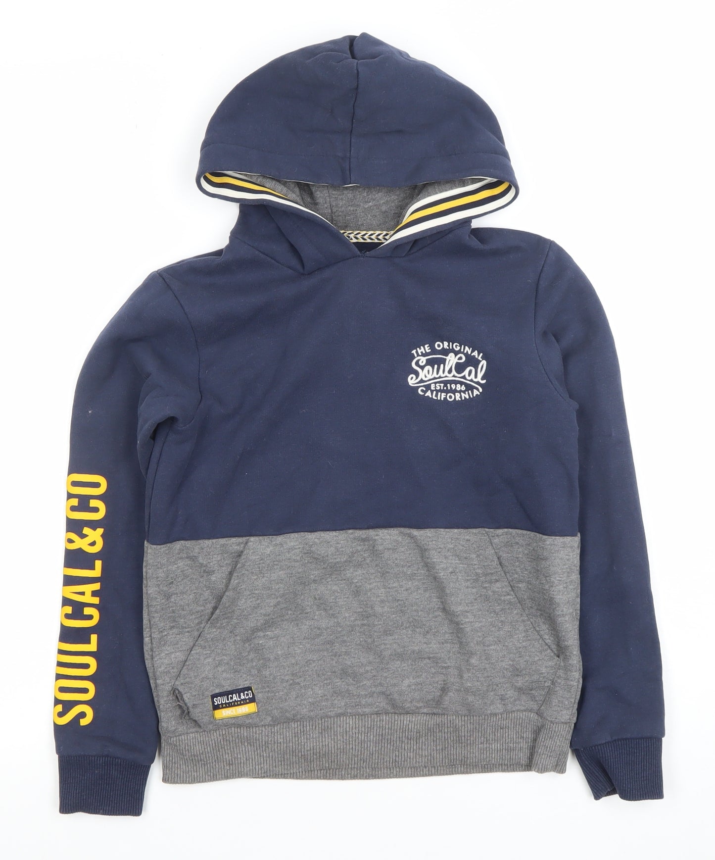 SoulCal & Co Boys Grey Blue Pullover Hoodie Age 9-10Y Cotton Blend
