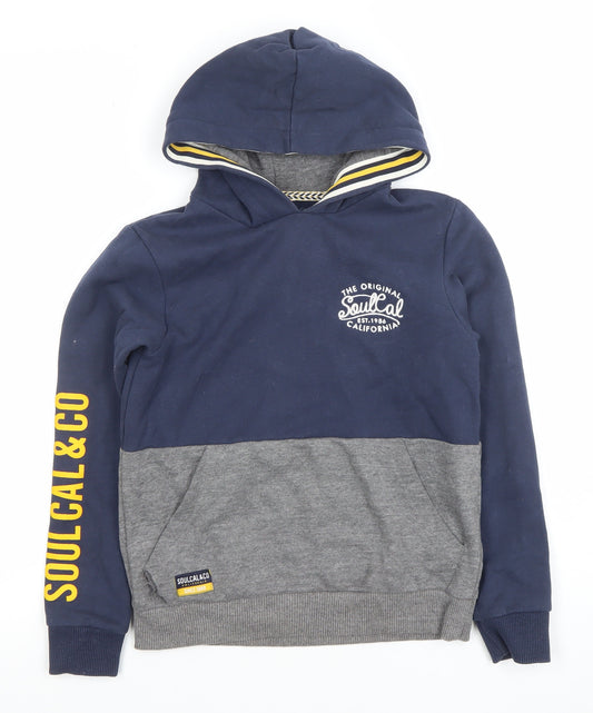 SoulCal & Co Boys Grey Blue Pullover Hoodie Age 9-10Y Cotton Blend