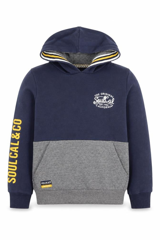 Front view of SoulCal boys’ grey blue pullover hoodie age 9-10y cotton blend
