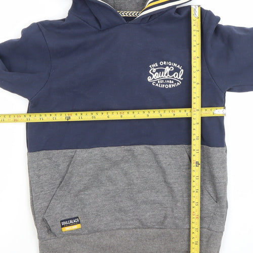 SoulCal & Co Boys Grey Blue Pullover Hoodie Age 9-10Y Cotton Blend