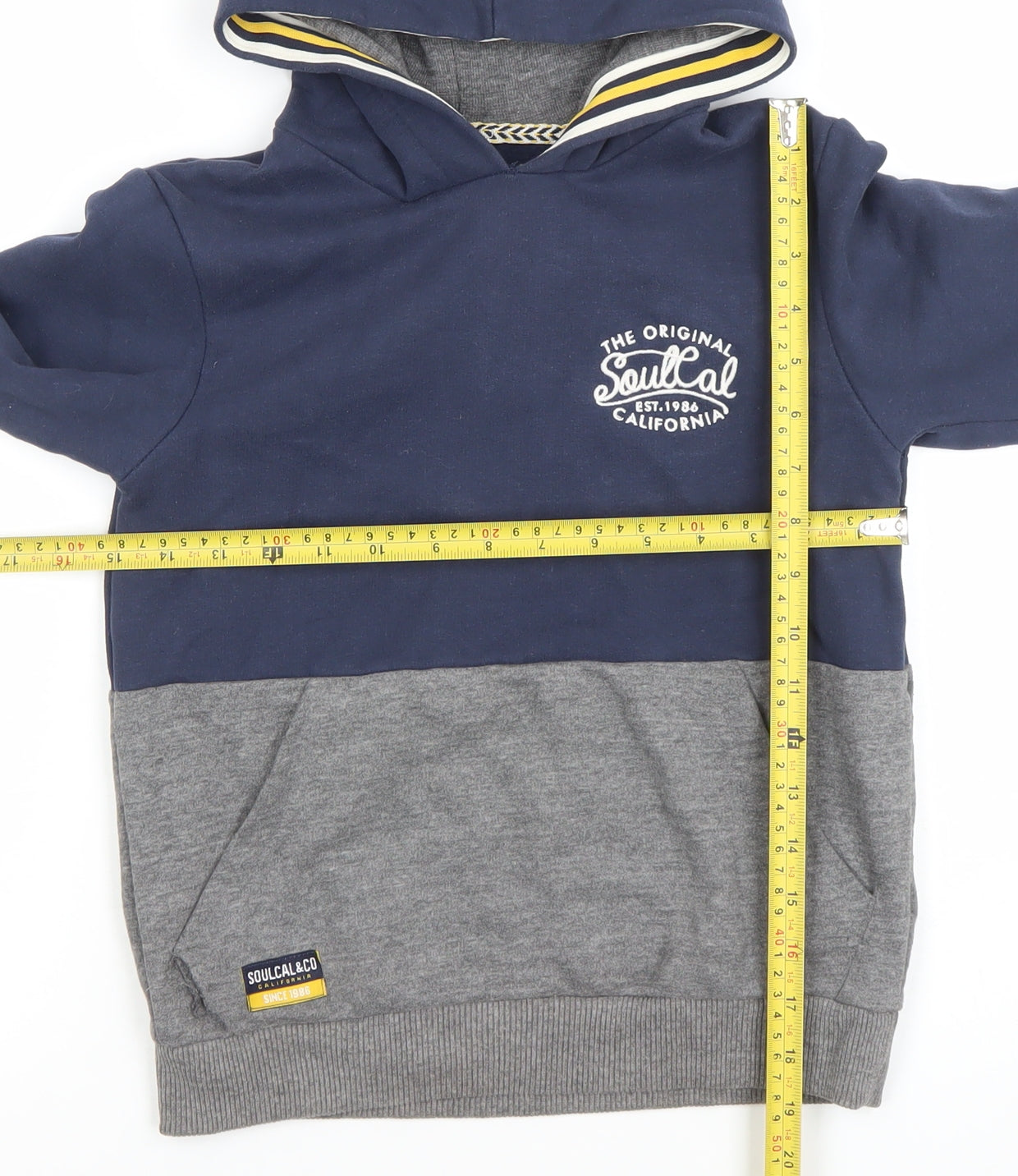 SoulCal & Co Boys Grey Blue Pullover Hoodie Age 9-10Y Cotton Blend
