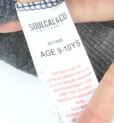 SoulCal & Co Boys Grey Blue Pullover Hoodie Age 9-10Y Cotton Blend