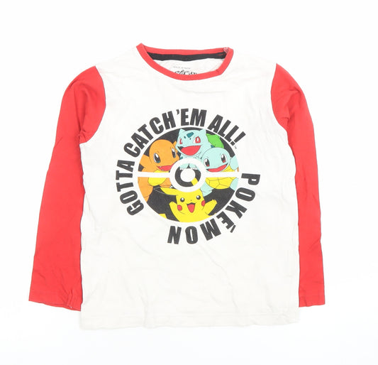 Pokémon Boys White Red Long Sleeve Graphic T-Shirt 7-8 Years