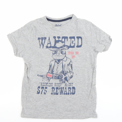 Rebel by Primark Boys Grey Cowboy Graphic T-Shirt 6-7 Years Short Sleeve