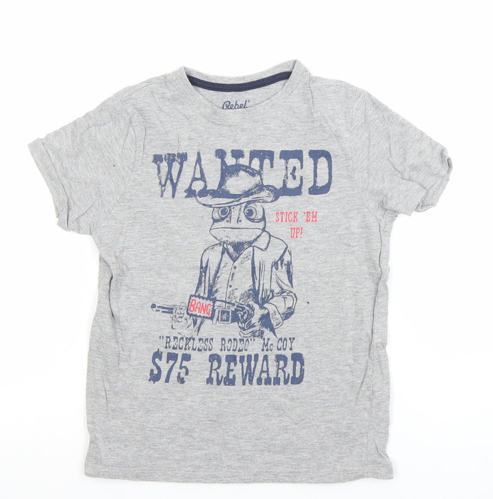 Rebel by Primark Boys Grey Cowboy Graphic T-Shirt 6-7 Years Short Sleeve