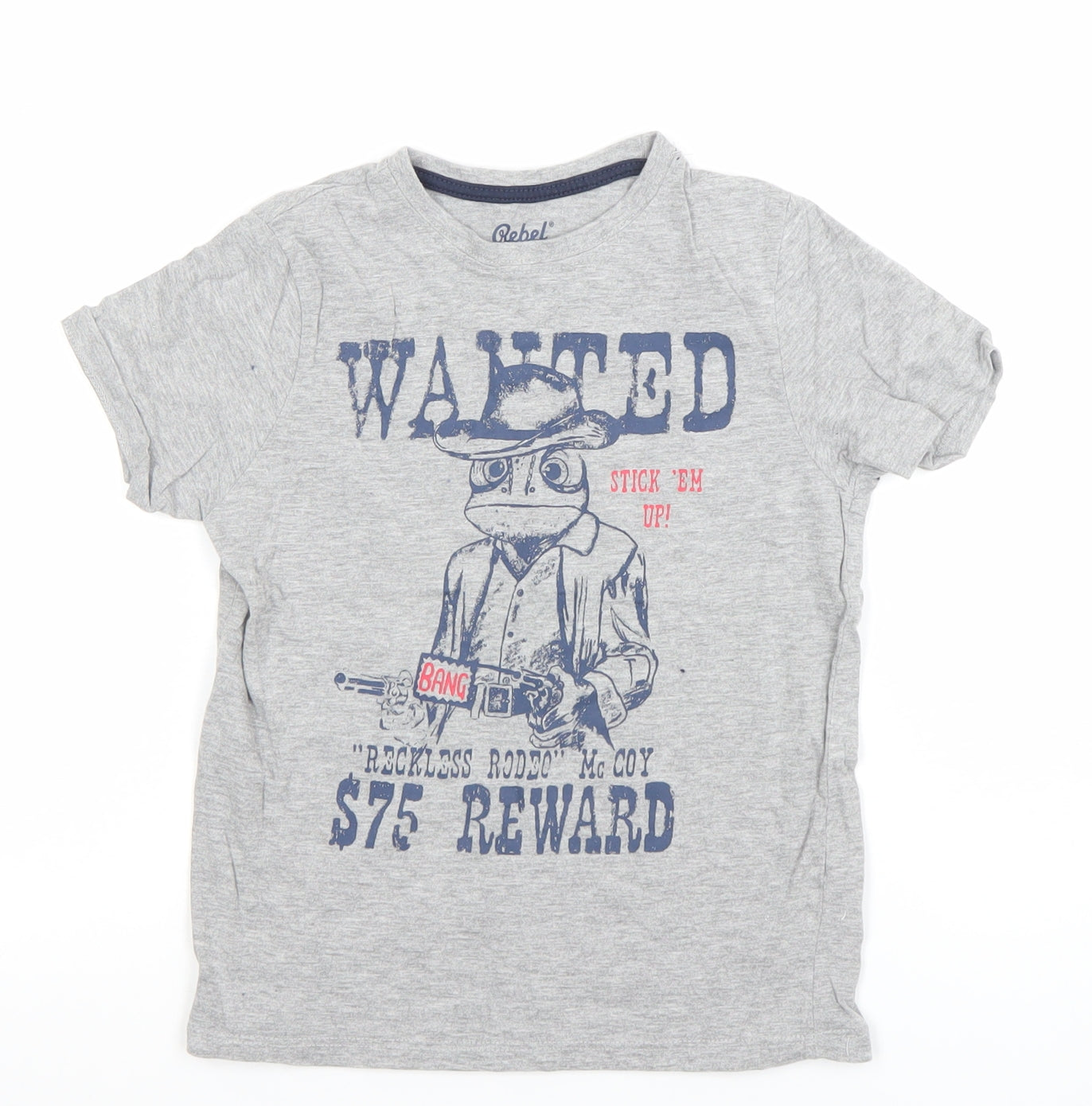 Rebel by Primark Boys Grey Cowboy Graphic T-Shirt 6-7 Years Short Sleeve