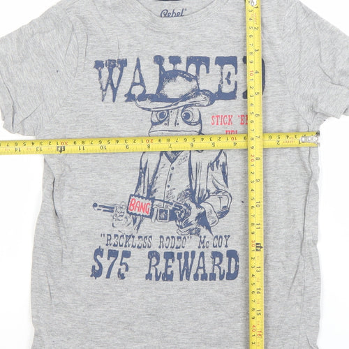 Rebel by Primark Boys Grey Cowboy Graphic T-Shirt 6-7 Years Short Sleeve
