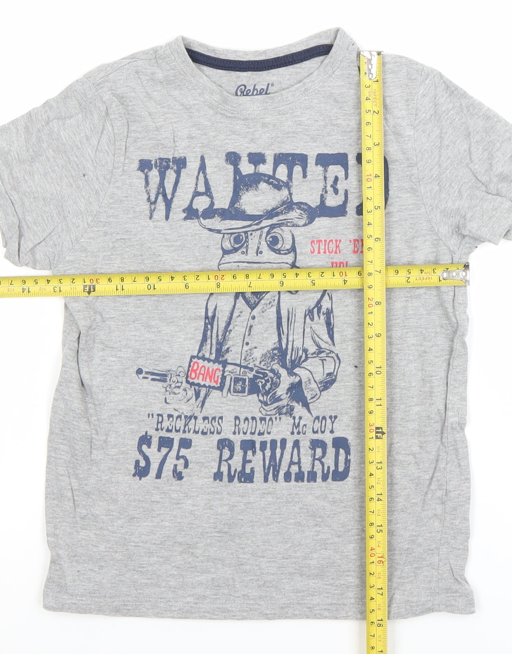 Rebel by Primark Boys Grey Cowboy Graphic T-Shirt 6-7 Years Short Sleeve