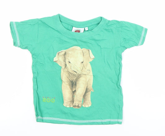 Traditional Craftwear Boys Green Elephant Dublin Zoo Cotton T-Shirt 3-4 Years