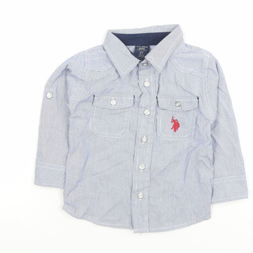 U.S. Polo Assn. Boys Blue Striped Button-Up Shirt 2 Years Long Sleeve