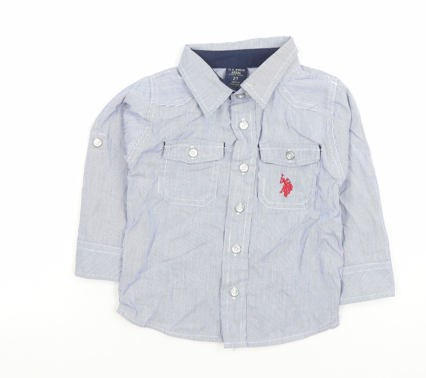 U.S. Polo Assn. Boys Blue Striped Button-Up Shirt 2 Years Long Sleeve