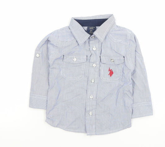 U.S. Polo Assn. Boys Blue Striped Button-Up Shirt 2 Years Long Sleeve