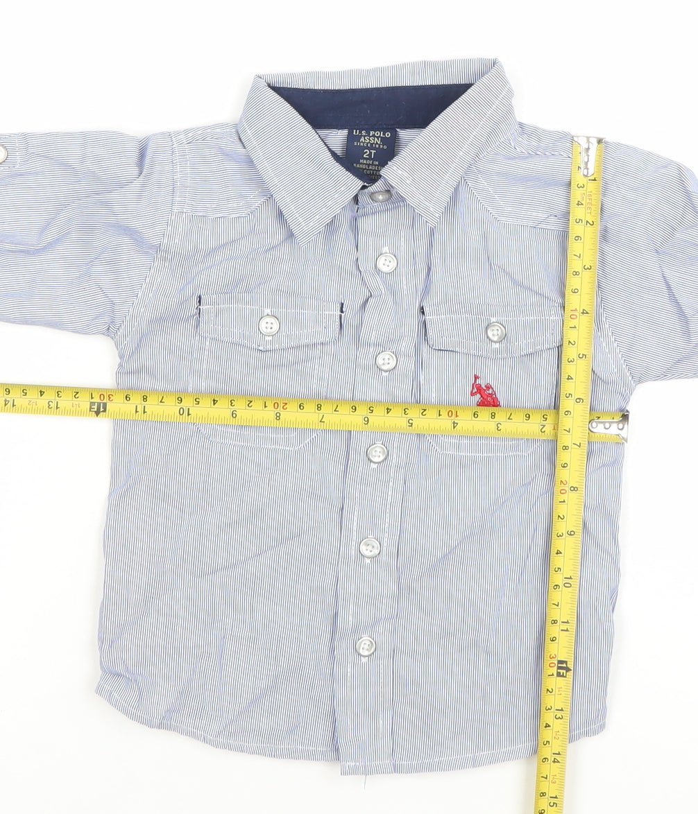 U.S. Polo Assn. Boys Blue Striped Button-Up Shirt 2 Years Long Sleeve