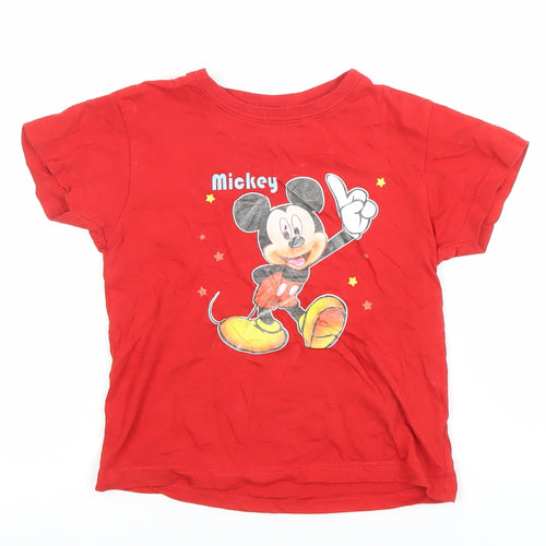 Roly Boys Red Mickey Mouse Disney T-Shirt 5-6 Years Short Sleeve Cotton