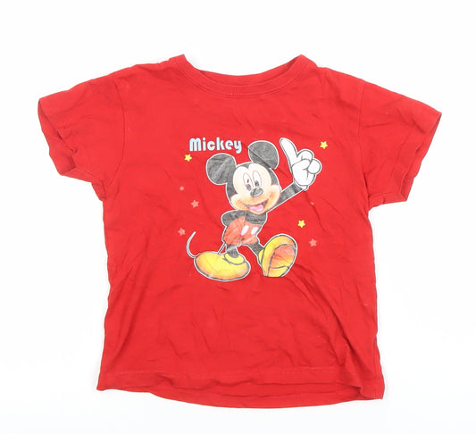 Roly Boys Red Mickey Mouse Disney T-Shirt 5-6 Years Short Sleeve Cotton