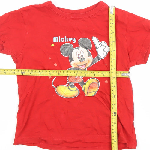 Roly Boys Red Mickey Mouse Disney T-Shirt 5-6 Years Short Sleeve Cotton