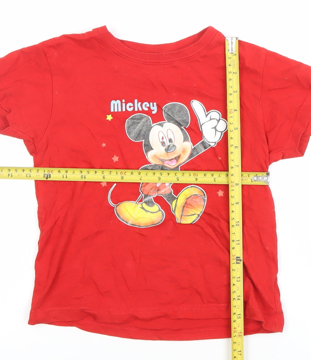 Roly Boys Red Mickey Mouse Disney T-Shirt 5-6 Years Short Sleeve Cotton