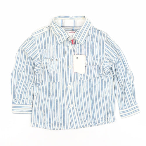 Name It Boys Blue Striped Cotton Long Sleeve Button-Up Shirt 9-12 Months