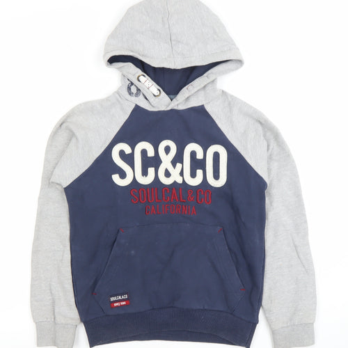 SoulCal & Co Boys Navy Grey Pullover Hoodie Age 9-10 Years Cotton Blend