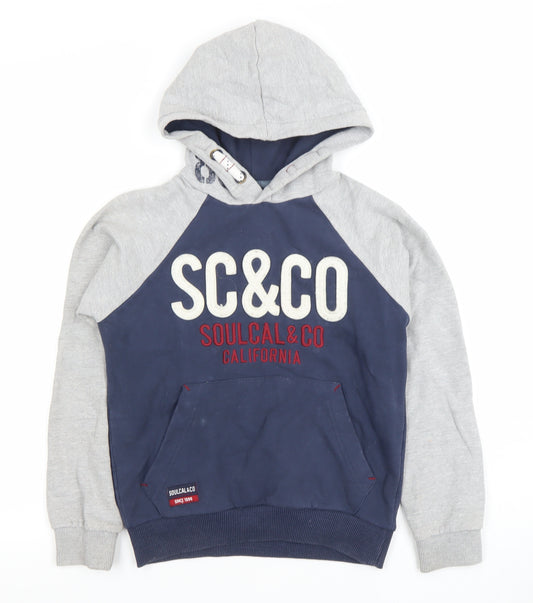 SoulCal & Co Boys Navy Grey Pullover Hoodie Age 9-10 Years Cotton Blend