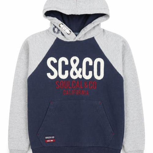 SoulCal & Co Boys Navy Grey Pullover Hoodie Age 9-10 Years Cotton Blend