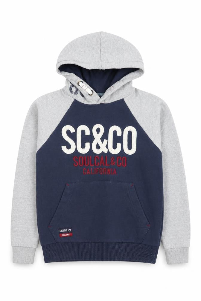 SoulCal & Co Boys Navy Grey Pullover Hoodie Age 9-10 Years Cotton Blend