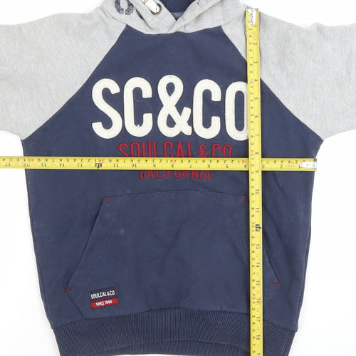 SoulCal & Co Boys Navy Grey Pullover Hoodie Age 9-10 Years Cotton Blend