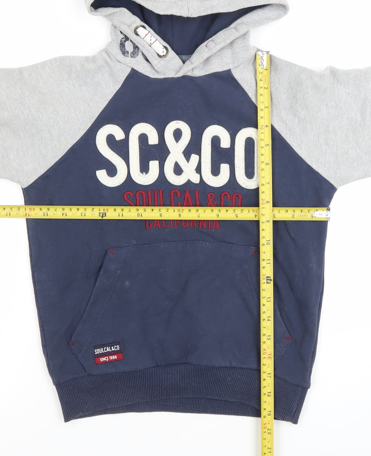 SoulCal & Co Boys Navy Grey Pullover Hoodie Age 9-10 Years Cotton Blend