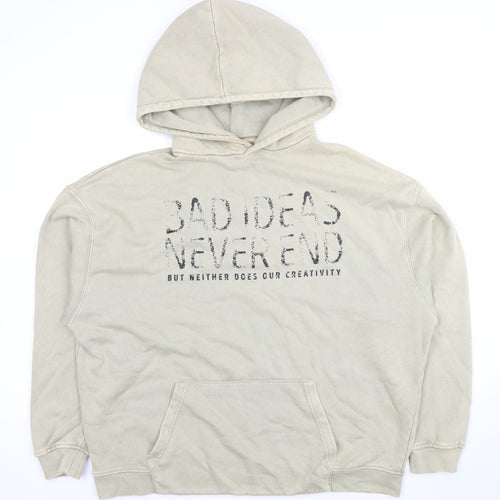 Pull & Bear Women Beige Pullover Hoodie L Graphic Cotton Blend