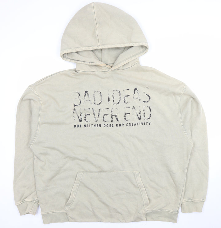 Pull & Bear Women Beige Pullover Hoodie L Graphic Cotton Blend