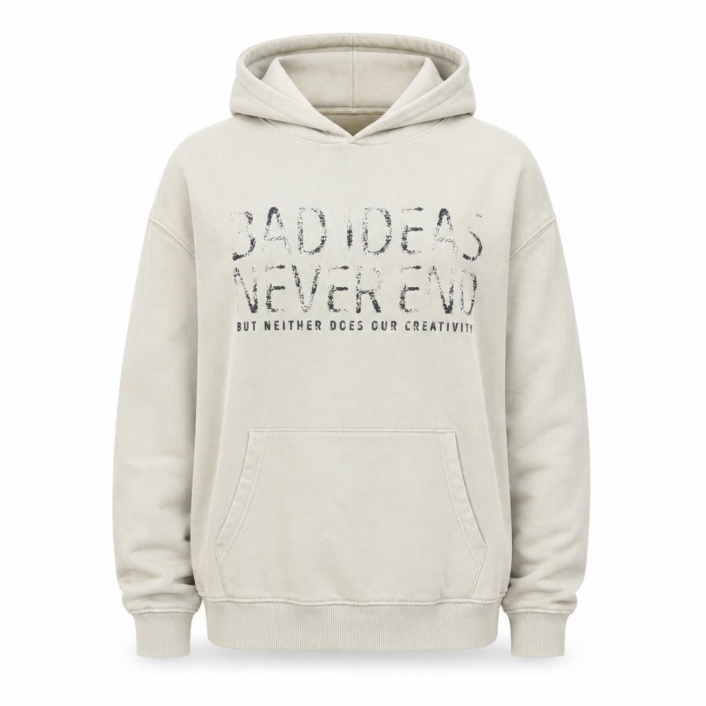 Front view of Pull&Bear Women Beige Pullover Hoodie L Graphic Cotton Blend