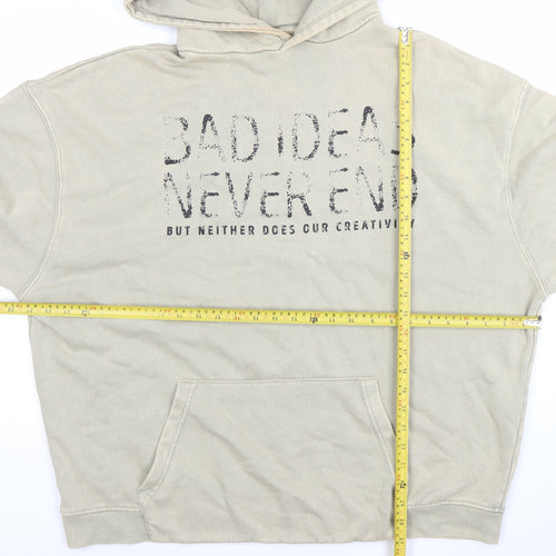 Pull & Bear Women Beige Pullover Hoodie L Graphic Cotton Blend