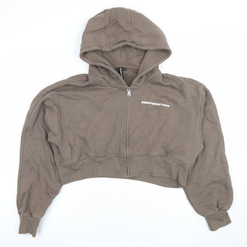 Good For Nothing Women Brown Cropped Full Zip Hoodie Size S 100% Cotton