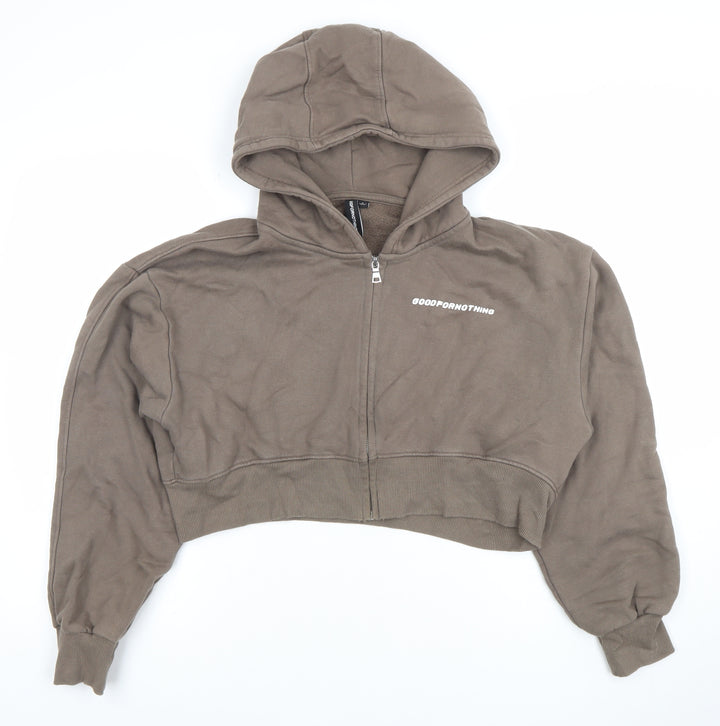 Good For Nothing Women Brown Cropped Full Zip Hoodie Size S 100% Cotton