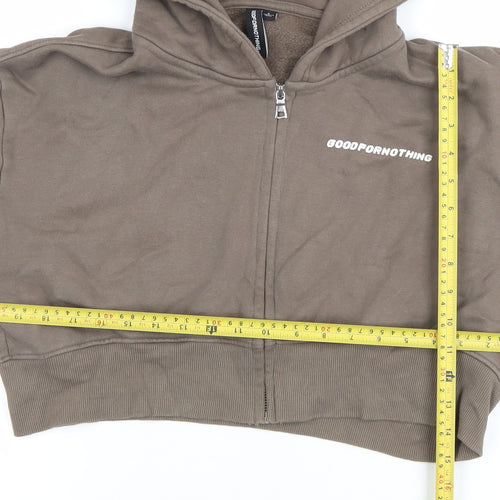 Good For Nothing Women Brown Cropped Full Zip Hoodie Size S 100% Cotton