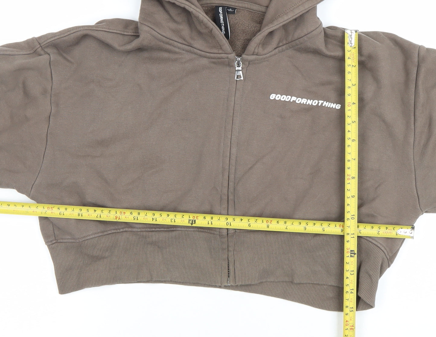 Good For Nothing Women Brown Cropped Full Zip Hoodie Size S 100% Cotton