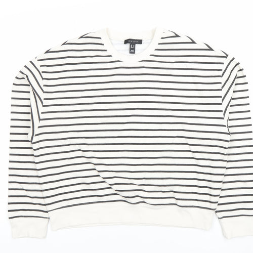 New Look Women White Black Striped Crew Neck Pullover Sweatshirt Size M